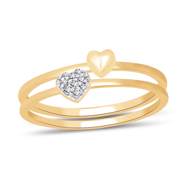 Heart-Shaped Multi-Diamond Accent and Polished Heart Two Piece Stackable Ring Set in 10K Gold