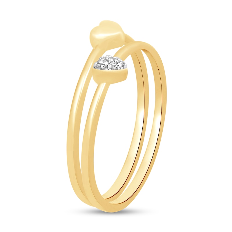 Heart-Shaped Multi-Diamond Accent and Polished Heart Two Piece Stackable Ring Set in 10K Gold