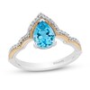 Thumbnail Image 1 of Enchanted Disney Jasmine Pear-Shaped Swiss Blue Topaz and Diamond Contour Crown Ring in Sterling Silver and 10K Gold