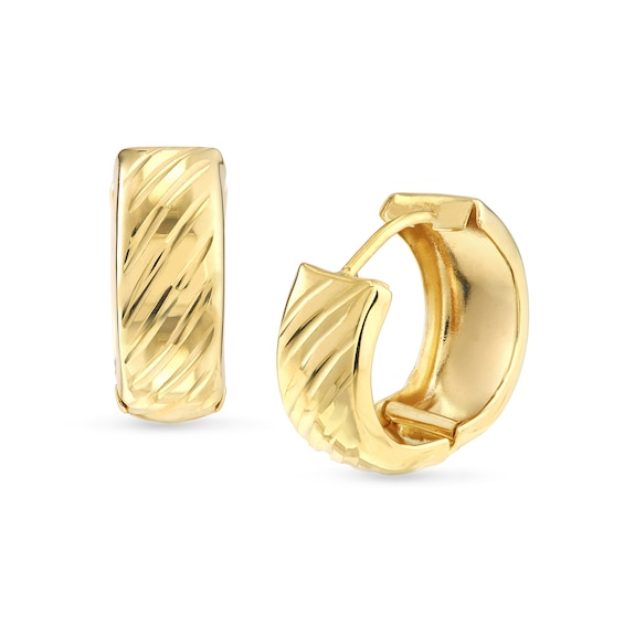 16.28mm Diamond-Cut Huggie Hoop Earrings in 10K Gold