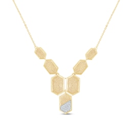 1/10 CT. T.W. Diamond Textured Honeycomb Necklace in Sterling Silver with 14K Gold Plate - 18.47&quot;