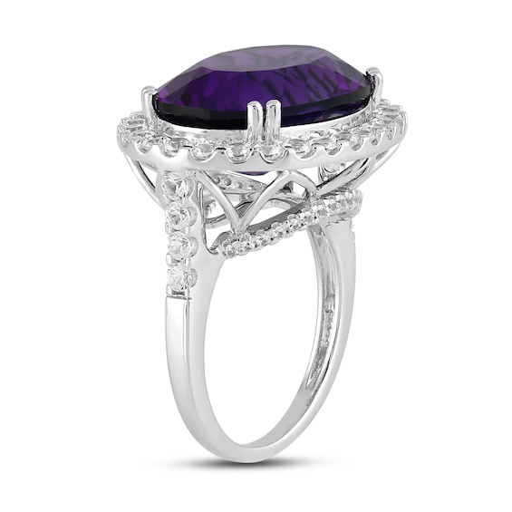 Oval Lab-Created Amethyst and White Lab-Created Sapphire Frame Sideways Ring in Sterling Silver