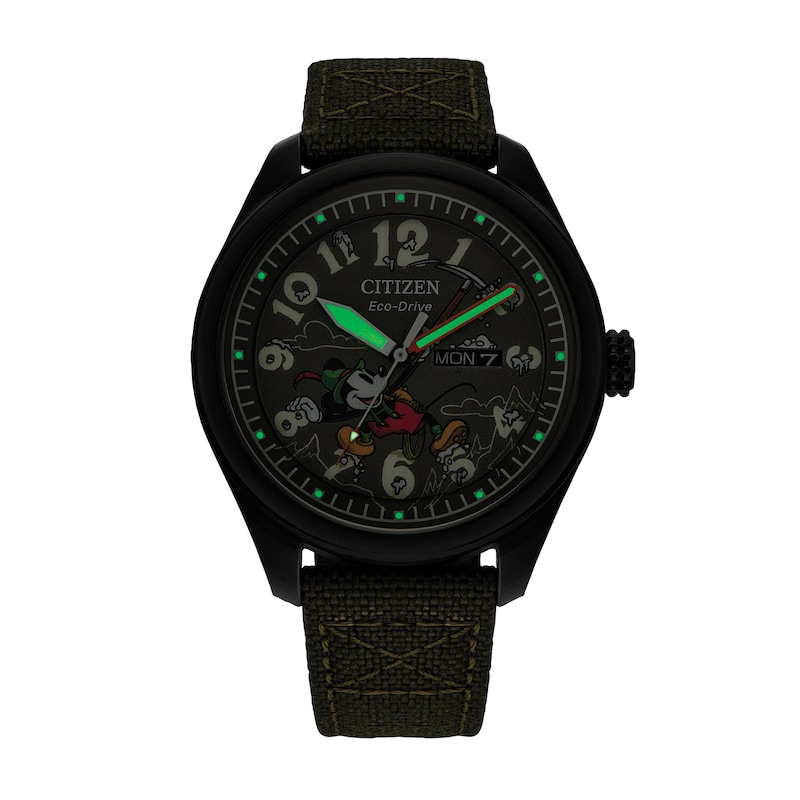 Main Image 4 of Men's Citizen Eco-Drive® Mickey Mouse Alpine Climber Green Strap Watch and Pin Box Set (Model: AW0148-47W)