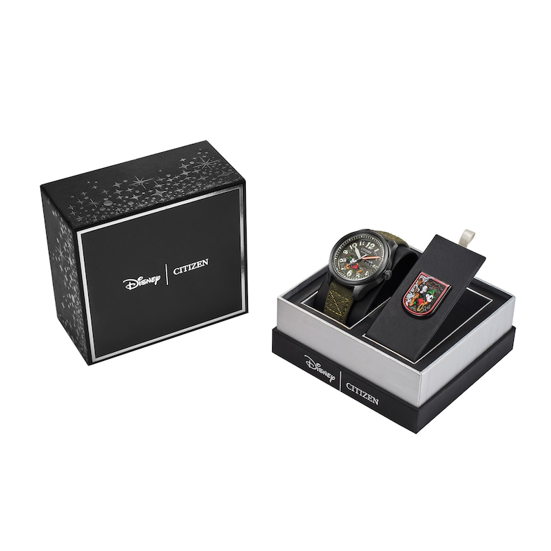 Main Image 6 of Men's Citizen Eco-Drive® Mickey Mouse Alpine Climber Green Strap Watch and Pin Box Set (Model: AW0148-47W)