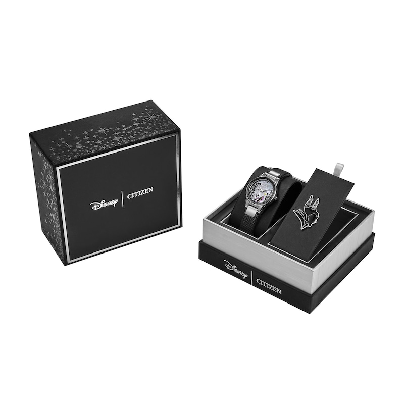 Main Image 4 of Ladies' Citizen Eco-Drive® Villains Maleficent's Charm Black Leather Strap Watch and Pin Box Set (Model: GA1080-41Y)