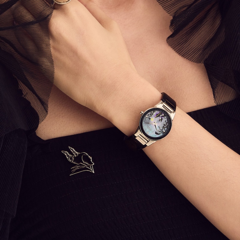 Main Image 6 of Ladies' Citizen Eco-Drive® Villains Maleficent's Charm Black Leather Strap Watch and Pin Box Set (Model: GA1080-41Y)