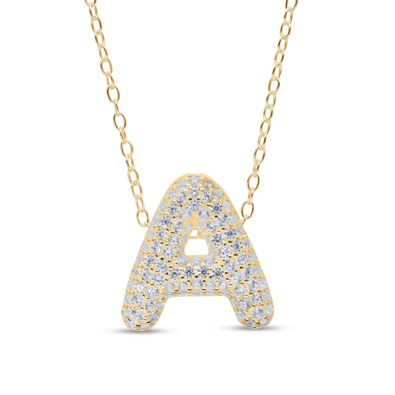 Main Image 1 of Cubic Zirconia Bubble Letter Initial Pendant in Sterling Silver with 14K Gold Plate (1 Letter)