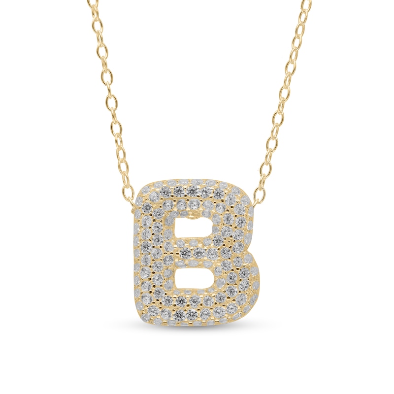 Main Image 2 of Cubic Zirconia Bubble Letter Initial Pendant in Sterling Silver with 14K Gold Plate (1 Letter)