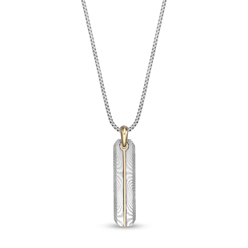 Main Image 1 of Damascus Stainless Steel Vertical Drop Pendant with Yellow Ion Plate - 24"