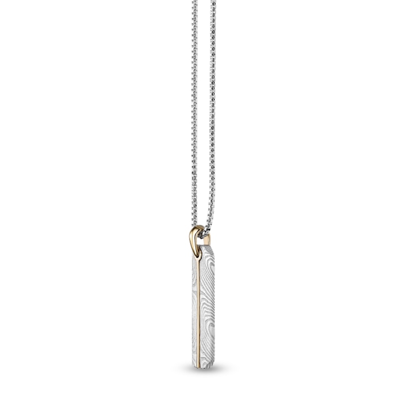 Main Image 2 of Damascus Stainless Steel Vertical Drop Pendant with Yellow Ion Plate - 24"