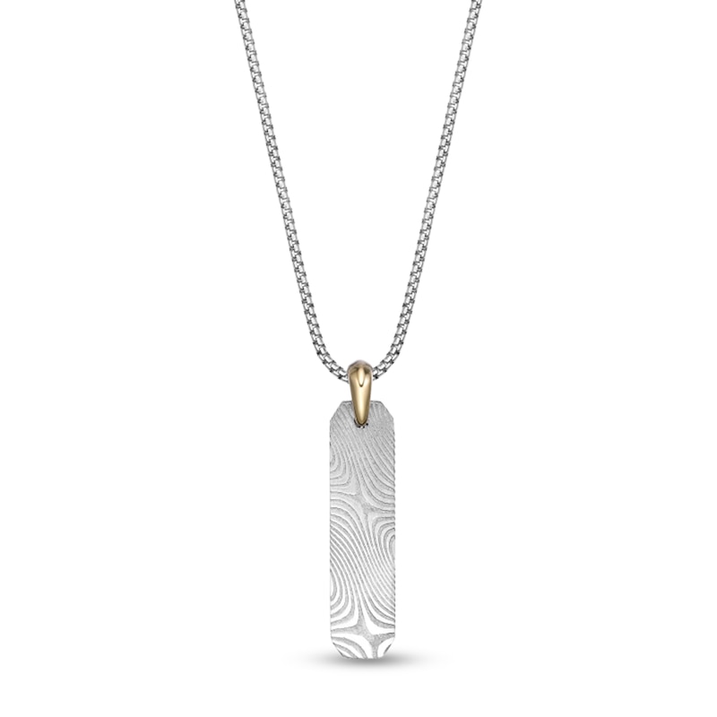 Main Image 3 of Damascus Stainless Steel Vertical Drop Pendant with Yellow Ion Plate - 24"