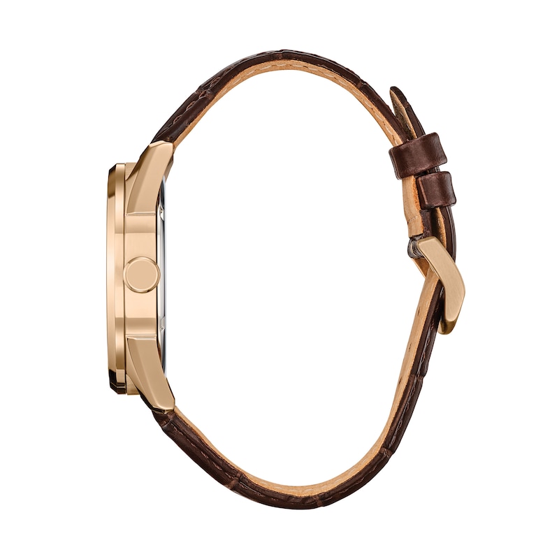 Main Image 2 of Men’s Citizen Eco-Drive® Disney Mickey Mouse on the Train Rose-Tone IP Brown Leather Strap Watch (Model: AW0088-04W)