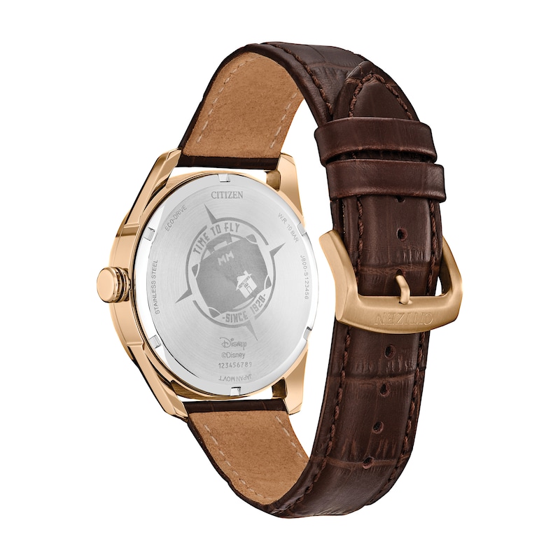 Main Image 3 of Men’s Citizen Eco-Drive® Disney Mickey Mouse on the Train Rose-Tone IP Brown Leather Strap Watch (Model: AW0088-04W)