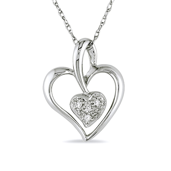 Previously Owned - Diamond Accent Double Heart Pendant in 10K White Gold - 17"