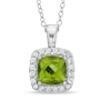 Thumbnail Image 0 of Previously Owned - 7.0mm Cushion-Cut Peridot and Lab-Created White Sapphire Frame Pendant in Sterling Silver