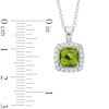 Thumbnail Image 1 of Previously Owned - 7.0mm Cushion-Cut Peridot and Lab-Created White Sapphire Frame Pendant in Sterling Silver