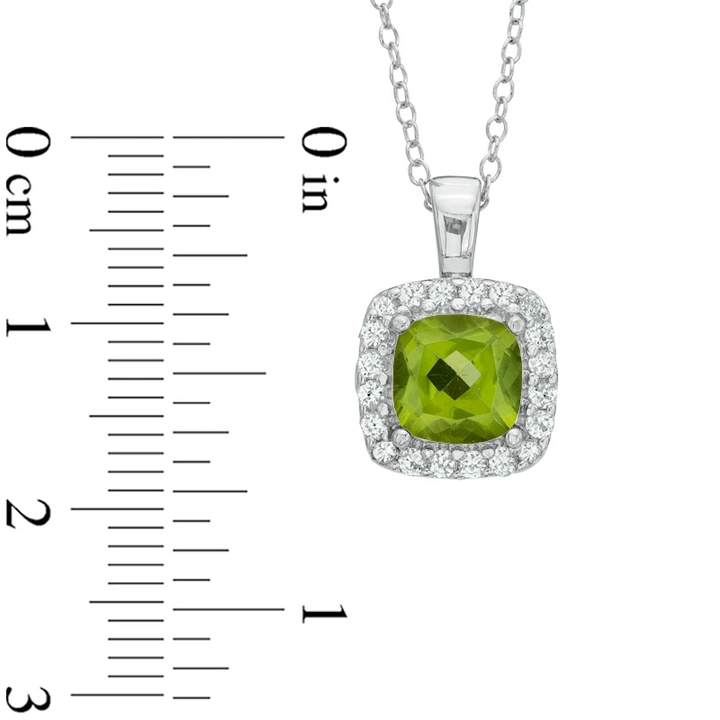 Previously Owned - 7.0mm Cushion-Cut Peridot and Lab-Created White Sapphire Frame Pendant in Sterling Silver