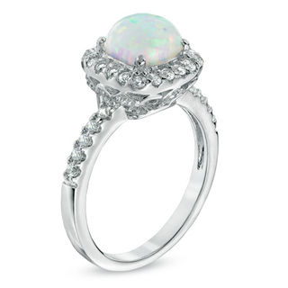 Previously Owned - 7.0mm Cushion-Cut Lab-Created Opal and White ...