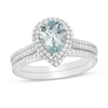 Previously Owned - Pear-Shaped Aquamarine And 3/8 CT. T.w. Diamond Frame Double Row Bridal Set In 14K White Gold