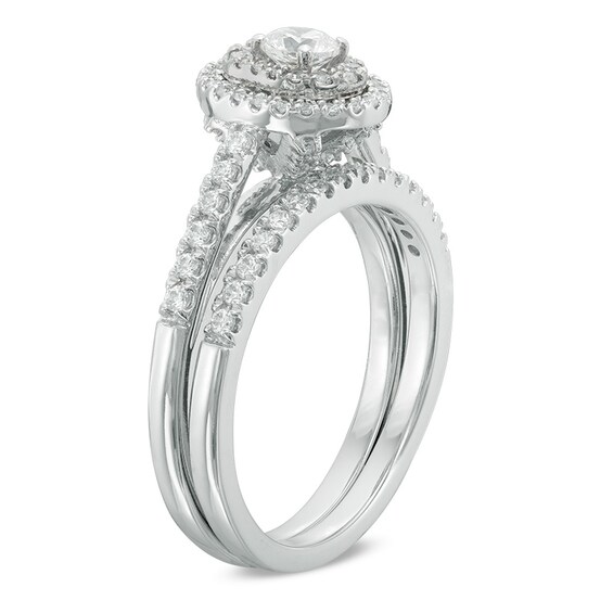 Previously Owned - 3/4 CT. T.w. Diamond Double Oval Frame Bridal Set in 14K White Gold